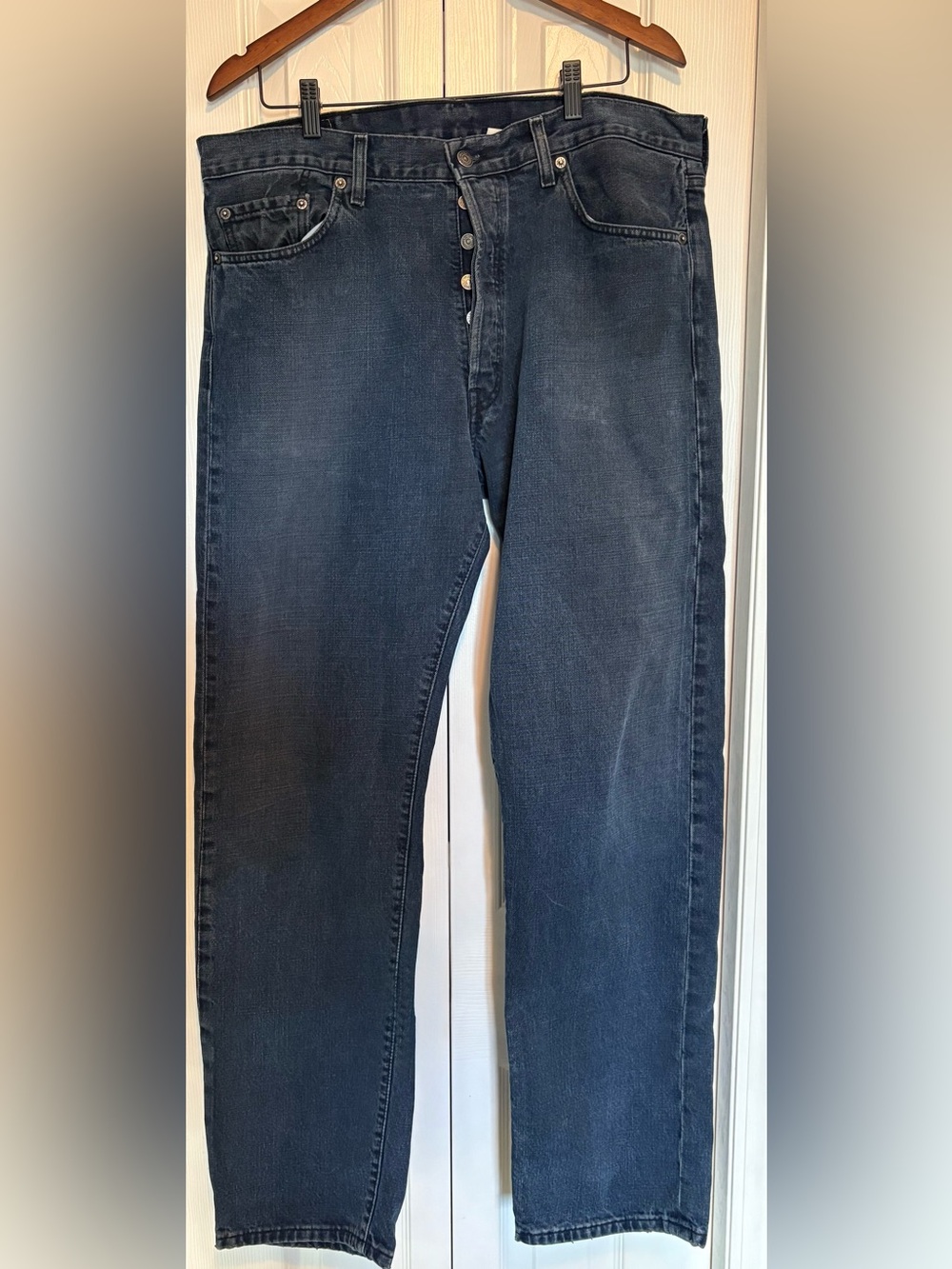 Levis 501 Original Button Fly Dark Wash Straight Jeans 38x34